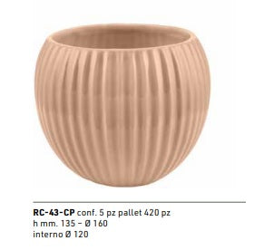 VASO LUCIDO RIGATO IN CERAMICA COLORE CIPRIA H 13.5 CM , D 16 CM