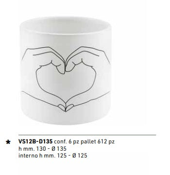 VASO IN CERAMICA CON MANI A CUORE - 2 VARIANTI DISPONIBILI