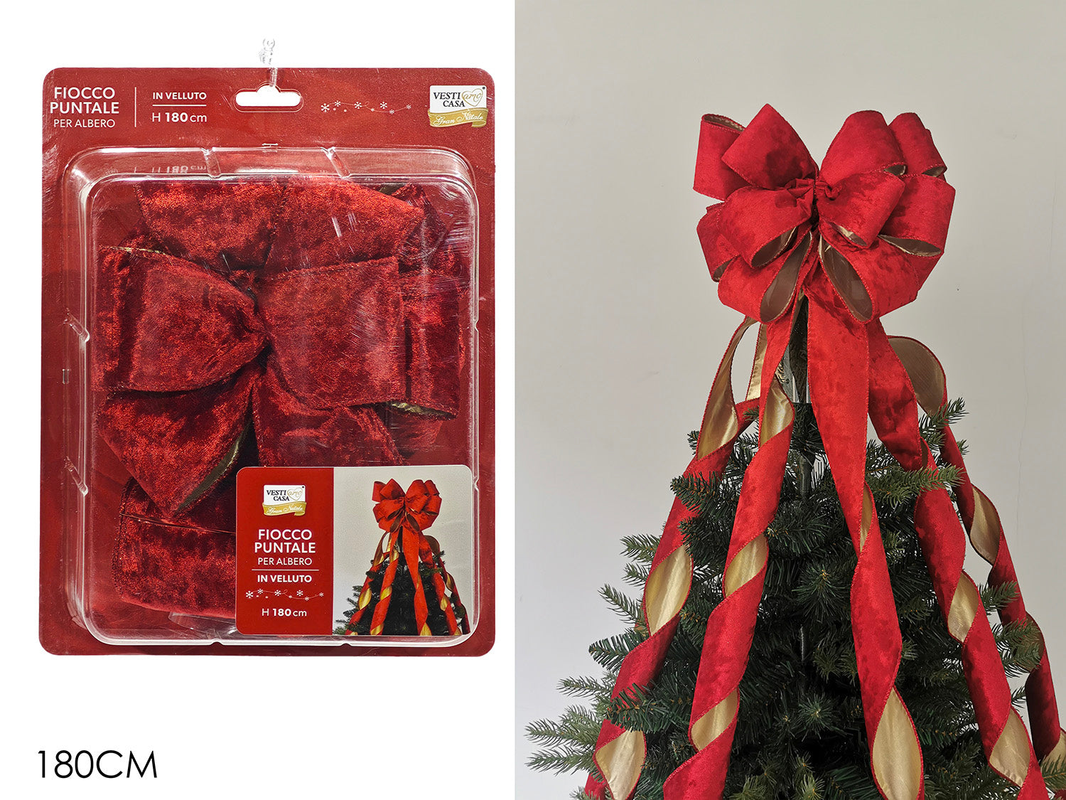 Fiocco Puntale per Albero Velluto Rosso Oro