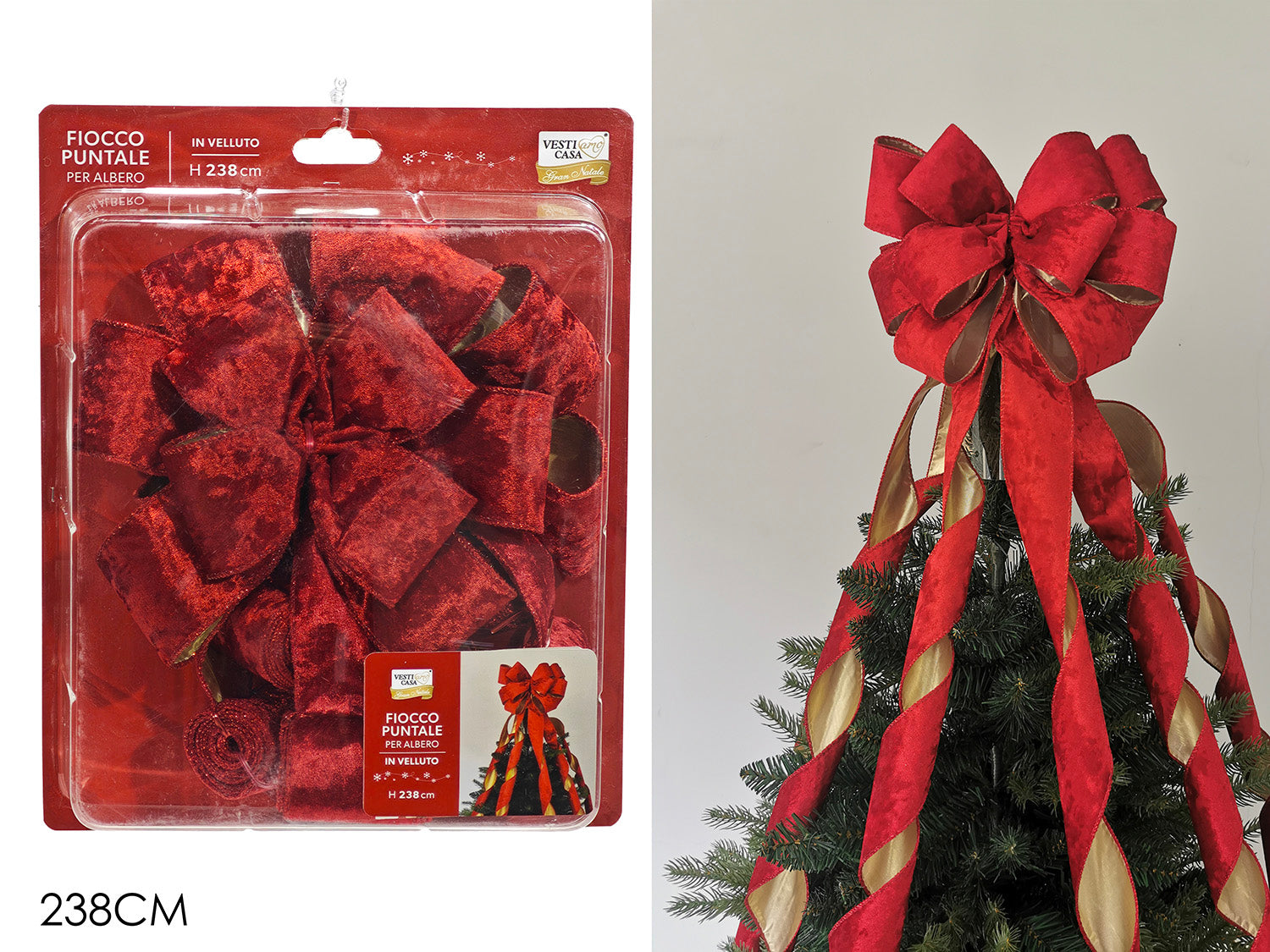 Fiocco Puntale per Albero Velluto Rosso Oro