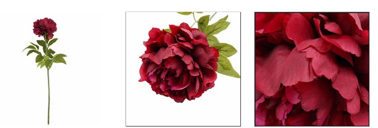 Peonia artificiale color bordeaux con ramo h 72 cm - JJSTL0320-C