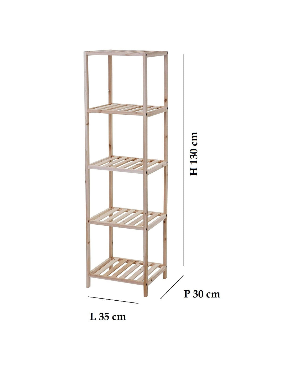 SCAFFALE IN LEGNO 5 RIPIANI 35X30X130CM - GENT636406