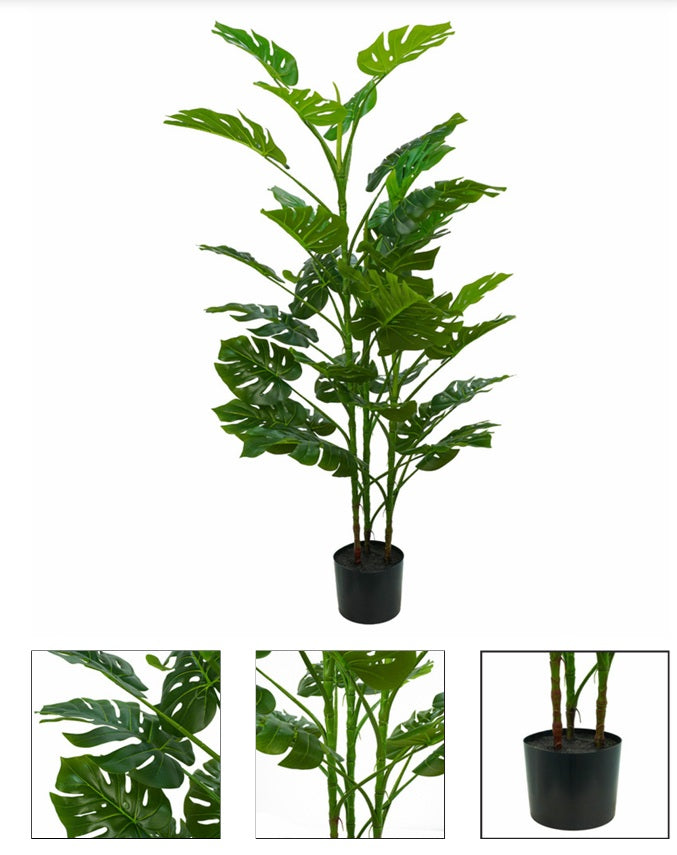 Monstera pianta artificiale con vaso nero in plastica e cemento h 150 cm - JJSTQ080-XL