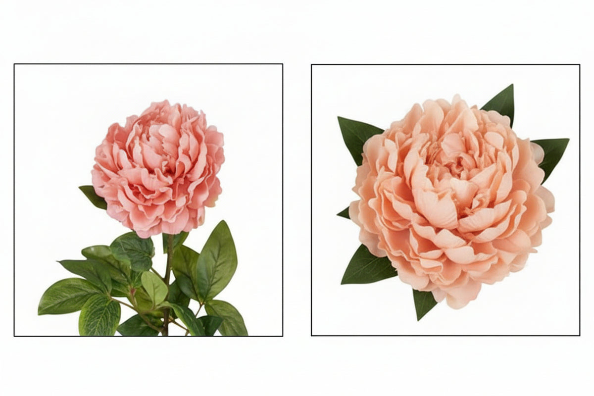 Peonia artificiale color pesca con petali e foglie real-touch h 72 cm - JJ-REAL-PEONIA-PEACH