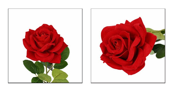 Rosa rossa artificiale in velluto con foglie h 68 cm - JJ-ROSA-ROSSA-68CM