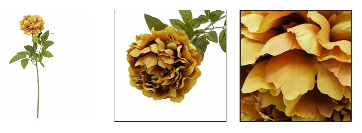 Peonia artificiale color senape con ramo h 72 cm - JJSTL0320-F