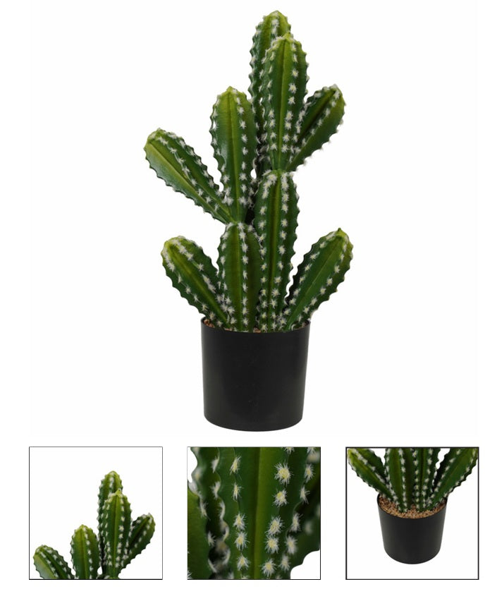 Cactus artificiale in PU con vaso in plastica nero e cemento - JJ-CACTUS-50CM