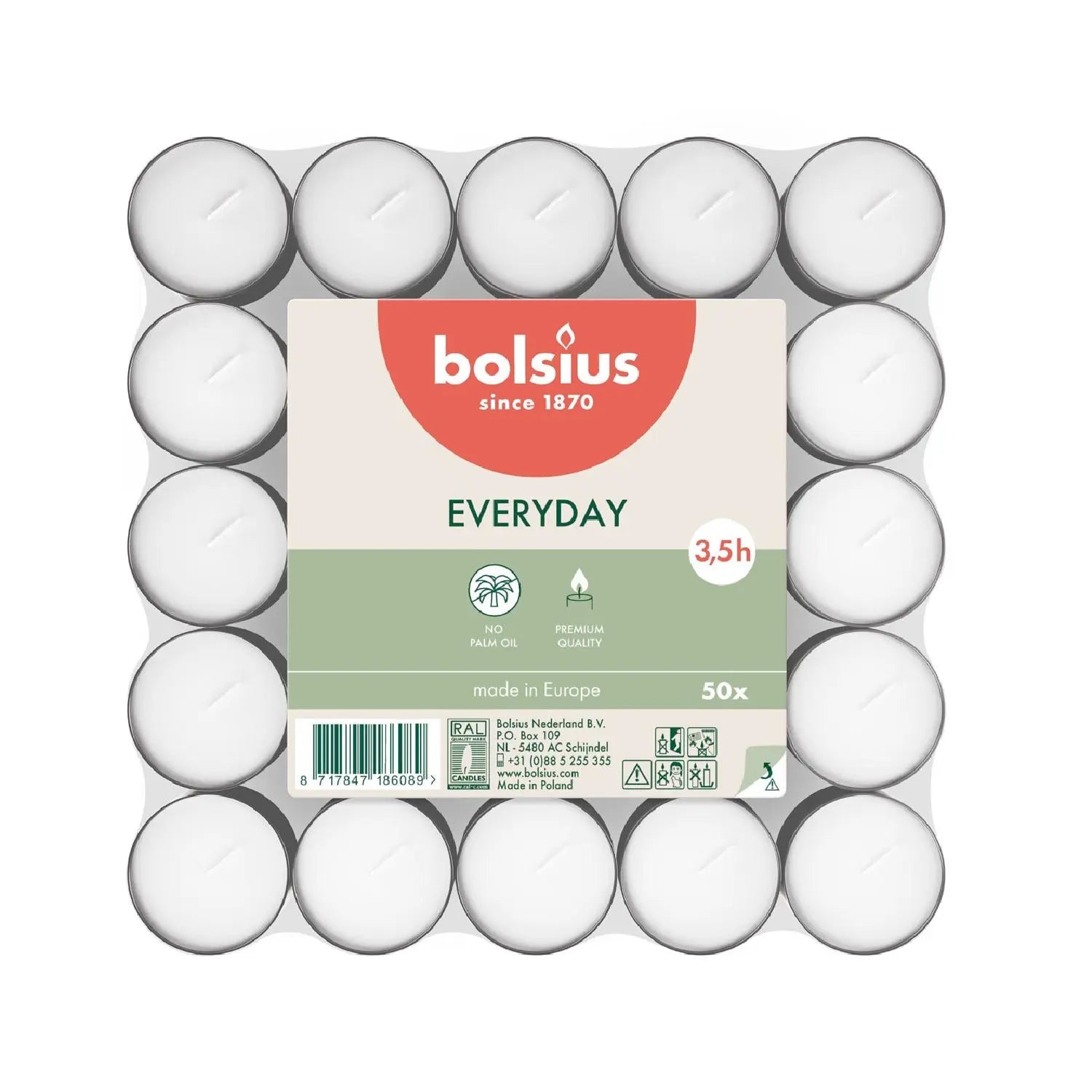 Bolsius Tealight Lumini Neutri Senza Profumo - Bianco - 50 pz