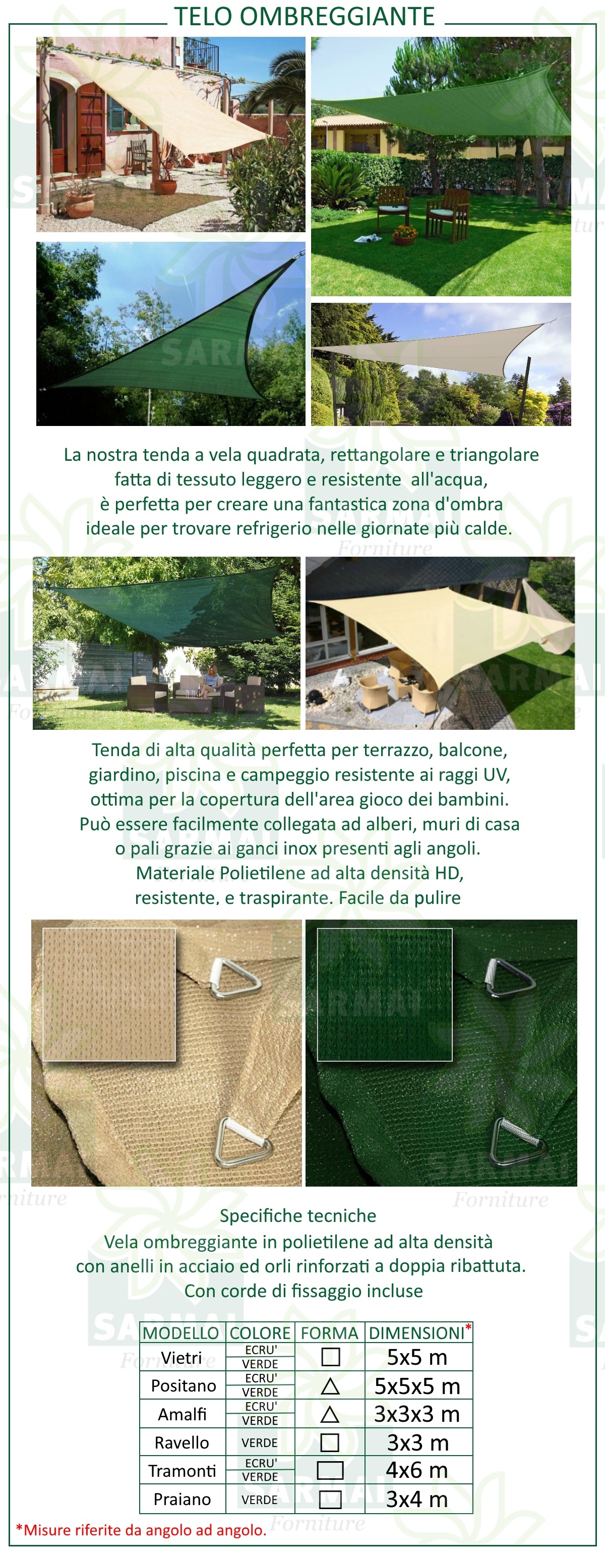 Vela Ombreggiante Modello ''Tramonti'' 4x6 mt
