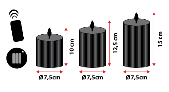 Candela in cera Rosa con fiamma 3D - Funzionamento a pile (Non incluse) - 3 Misure