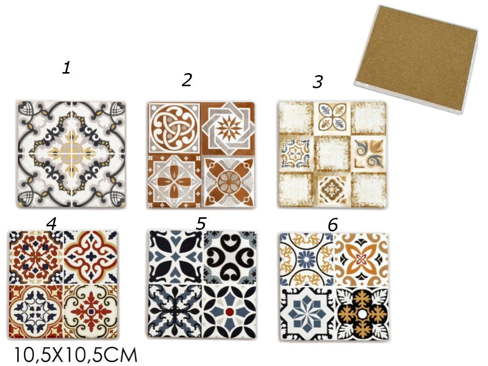 SOTTOBICCHIERI CON MAIOLICHE IN 6 FANTASIE DISPONIBILI - GENT581901