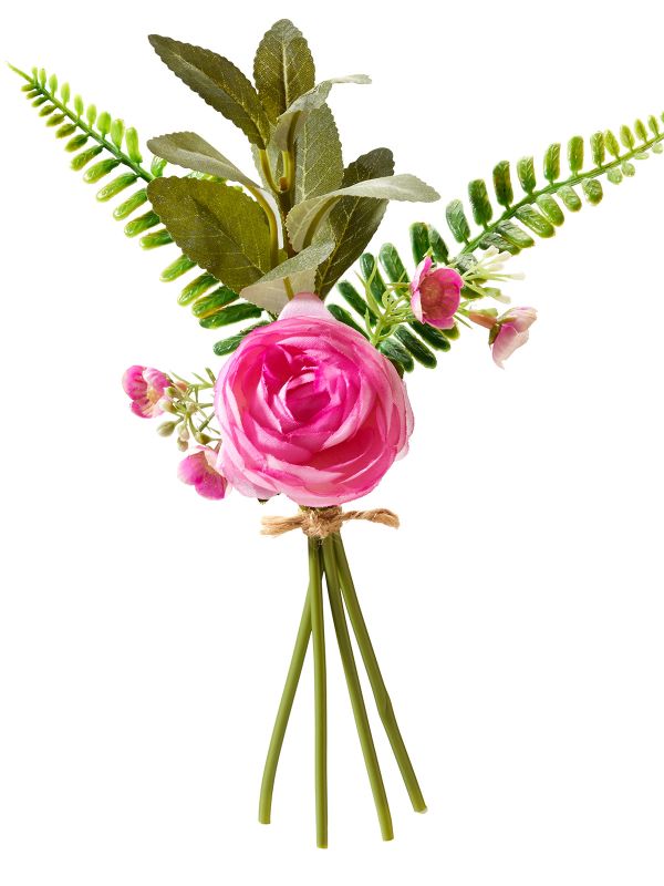Fascetto misto ranuncoli, con fiore e foglie h 28 cm - 2 varianti di colore