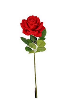 Rosa rossa artificiale in velluto con foglie h 68 cm - JJ-ROSA-ROSSA-68CM