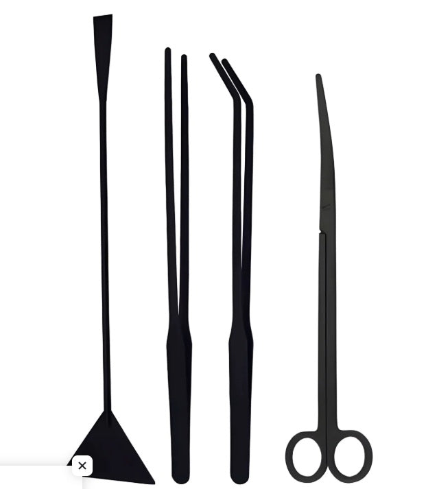 ToolsFlora - Set di 4 utensili in acciaio per la cura e la manutenzione di terrari e acquari