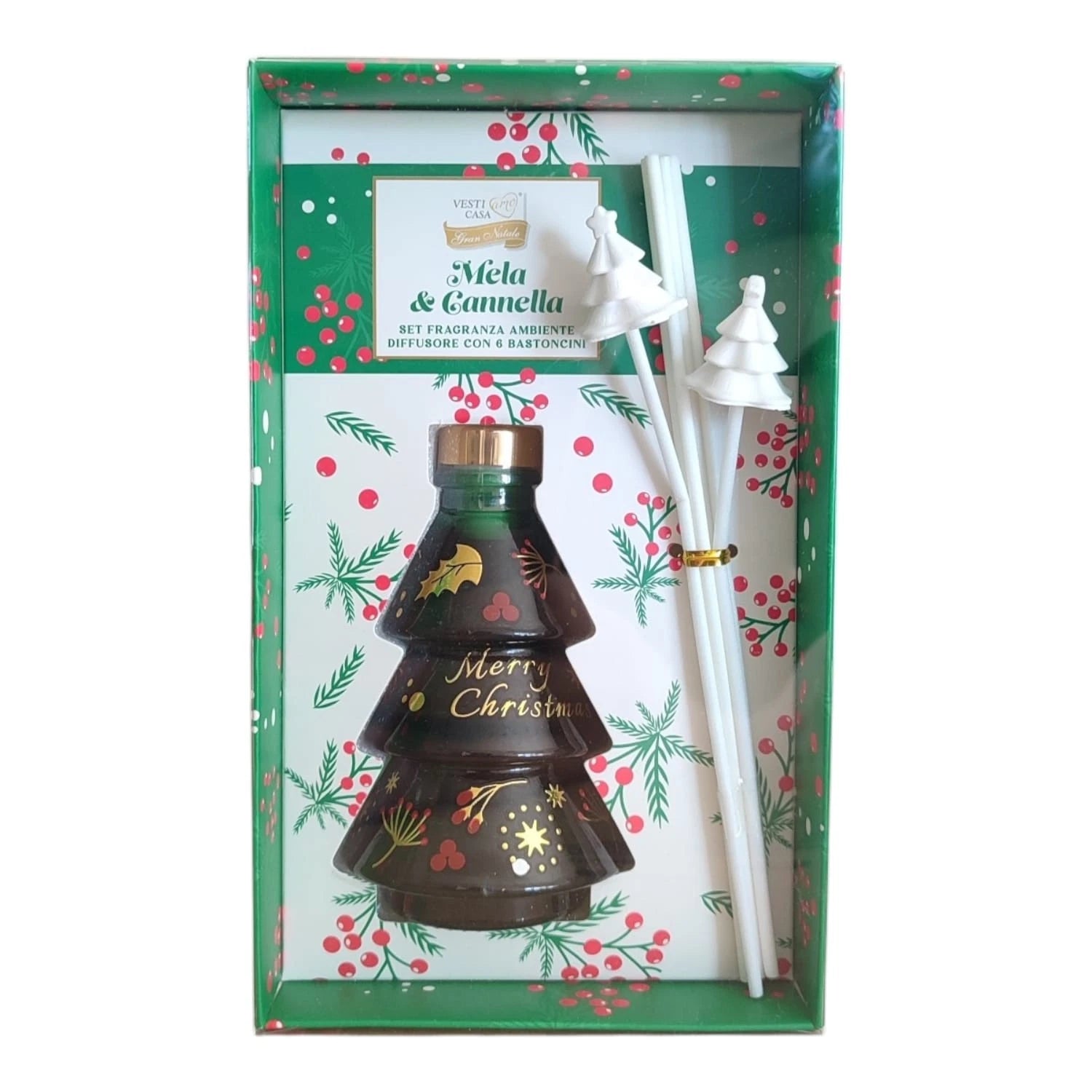 Profumatore per ambiente Natalizio Albero di Natale 80 ml- Vari colori e Fragranze - con bastoncini